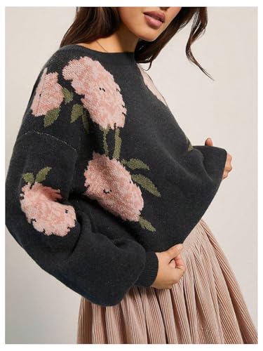 SOLY HUX Women's Vintage Floral Sweater Boat Neck Long Sleeve Knit Casual Pullover Tops2