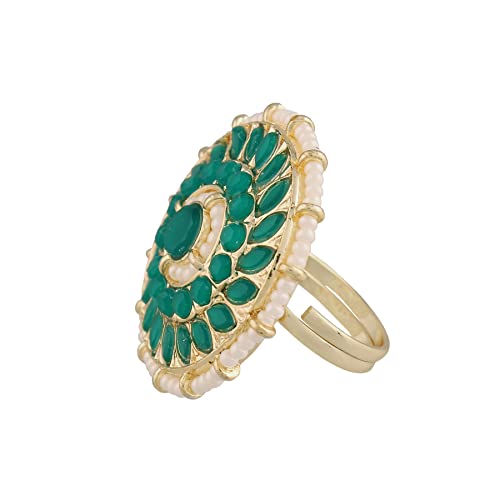 Traditional Kundan & Pearl Studded Finger Ring (FL203G)