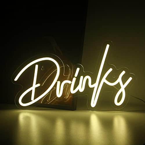 Bar Sign,Neon Signs for Wall Decor,Warm White Neon Light Drinks Letters Led Neon Bar Signs USB Powered Light Up Wall Decor for Teen Boys Room Bedroom Restaurant Bar Hotel