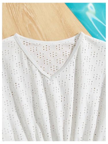 SHENHE Girl's Swimsuit Cover Up Short Sleeve Beach Tassel Dress Bathing Suit Coverups3