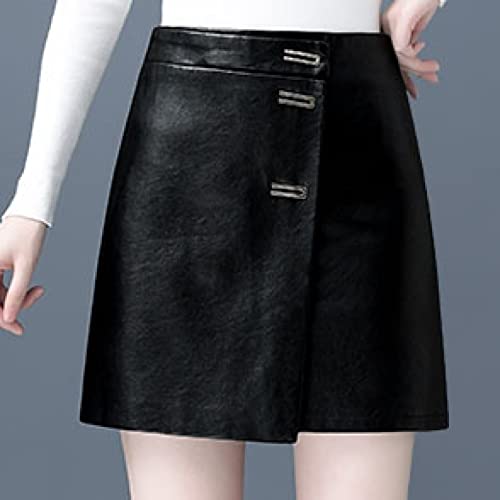 Yurasiku Mini Career Skirts For Woman Comfy Bodycon High Waist A-Shape Elegant Faux Leather Zipper Black Flared Skirt #TOP3