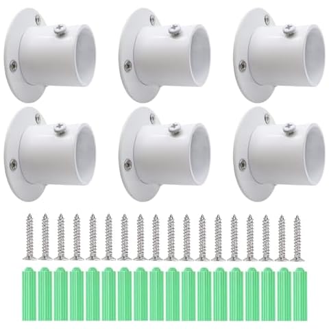 Shonmogar Closet Rod Bracket 6 Pack Heavy Duty Closet Rod Holders with Screws,Stainless Steel Closet Rod End Support Bracket for Wardrobe Curtain Shower White Closet Rod Holder for 1-1/4 Inch Rod Cover