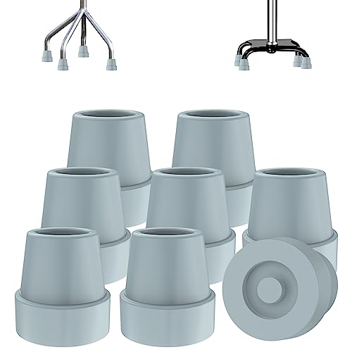 supregear Rubber Cane Tips (8 Pack), Non-Slip Quad Cane Tip 16 mm Replacement Rubber Foot for Walking Sticks Crutch Folding Cane Accessory, Grey