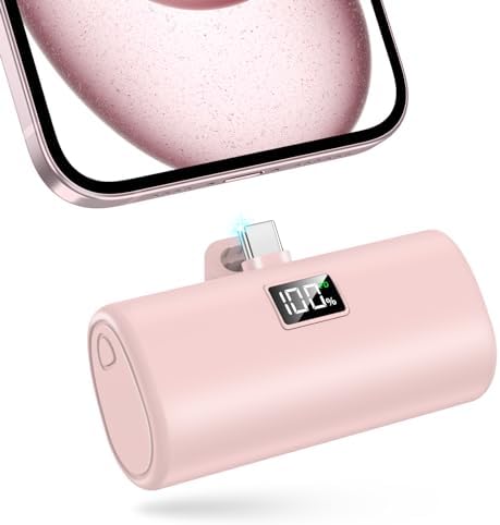 Hamcoc Mini Portable Charger USB C, 6000mAh Cell Phone Portable Power Bank, 20W PD Fast Charging Battery Pack for iPhone17/16/15/Android etc, Travel Essential, LCD Display, Pink - 1