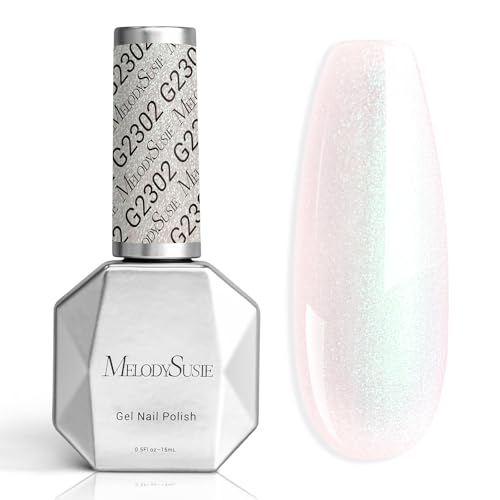 Image of MelodySusie Jelly White Aurora Shimmer Gel Nail Polish, 0.5fl oz Soak Off UV LED Holographic Green Glitter Gel Polish Gift for Women Nail Art Manicure Salon DIY Nail Design Decoration at Home-G2302