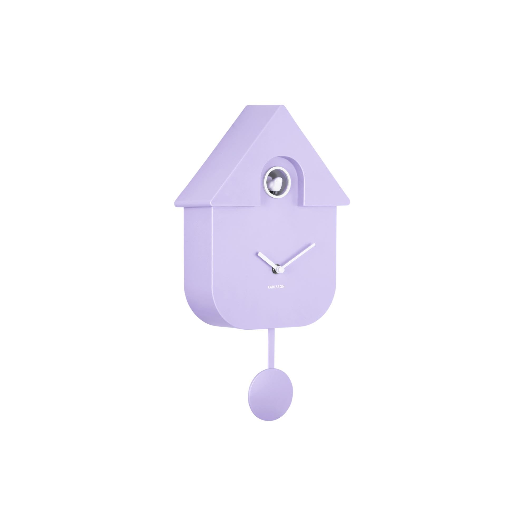 Karlsson Modern Wall Cuckoo Clock in Soft Purple with Pendulum