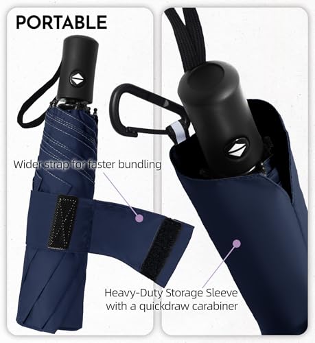Image of LILAC Umbrella Small Stable Windproof 110 cm Pocket Umbrella Open-Close Compact Travel Umbrella with Fastener & Carabiner, Lightweight Folding Umbrella for Men and Women