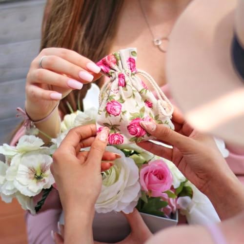 Image of SATYAM KRAFT 50 Pcs Mini Jute Potli Bags Flower Print | Gift Pouch for Gifting, Baby Shower, Wedding,Corporate Gifting, Party Favors, Return Gift, Dry fruits, Jewellery, Sweets, Chocolates (Multi)