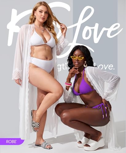 Image of RSLOVE Lingerie for Women Sexy Long Lace Kimono Robe Mesh Chemise Lace Gown Swimsuit Cover Up