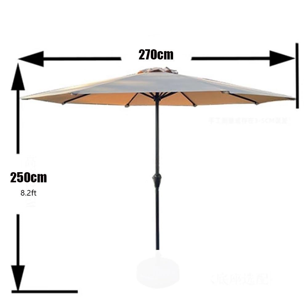 270cm Ombrellone Da Giardino Ombrellone Per Esterni Palo In Metallo | Ombrellone Da Balcone 8 Costole Ombrello Da Patio Inclinabile Con Manovella Parasole Per Piscina
