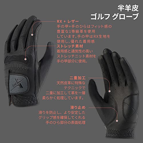 Gearx Men's Half Sheep Skin Golf Gloves, Black (Black, Medium(23), Left) #TOP5