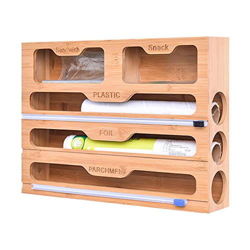 Jooheli 5 en 1 Distributeur de Film Alimentaire, Distributeur Film Alimentaire avec Coupeur, Distributeur De Papier Aluminium Et Plastique/Film, Coupe-Film Alimentaire pour Tiroir de Cuisine