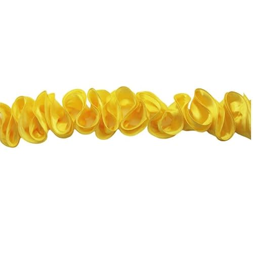 Yalulu 5 Yards 3D Pleated Chiffon Lace Trim Ribbon Fabric Applique Trimming Lace Ruffle Trim Craft Sewing Wedding Dress Decoration Accessories (Yellow) #TOP1
