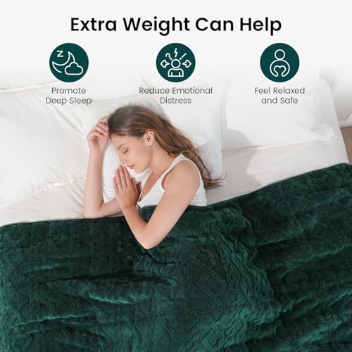 Image of Drewin Queen Size 15 lbs Weighted Blanket for Adults, Soft Fuzzy Jacquard Sherpa Weighted Blankets for Sleeping, Cozy Sofa Bed Blanket for Winter, Dark Green, 48 x 72 inches