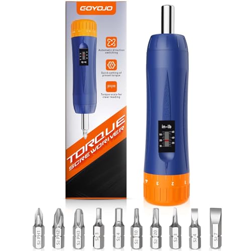 GOYOJO Chave de fenda de torque 25.4-152.4 cm-lb, 1/10.2 cm conjunto de chaves de fenda de torque ajustável com brocas S2 para manutenção, ferramentas, reparo e montagem de bicicletas, presente para
