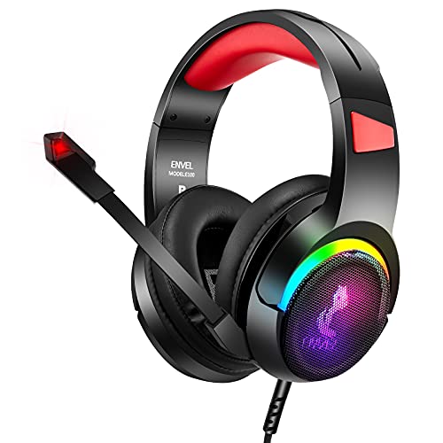 Gaming Headset For Pc With Mic Ps4/Ps5 Xbox One,Envel Over-Ear Headphones With Volume Control Rgb Led Light Cool Stereo,Noise Reduction For Laptops,Smartphone,Computer #TOP7