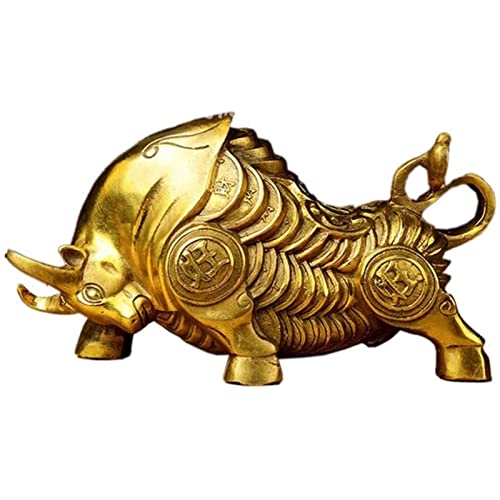 HGVVNM Esculturas de toro del zodíaco de China, estatuas de latón de ganado, artesanía de la figura, coleccionable, suerte y atrae riqueza, decoración feng shui