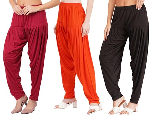 Image of Buy That Trendz Combo Offer (Pack of 3) Cotton Viscose Lycra Dhoti Patiyala Salwar Harem Bottoms Pants for Womens (White, Maroon, Black)