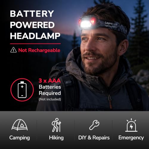 Image of Lepro Headlamp Battery Powered Waterproof LED Headlight 2 Pack - Black