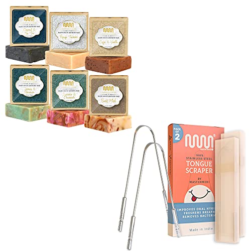 Mastermedi Personal Hygiene Kit: Tongue Scraper With Travel Case (2 Pack) For Adult With All Natural Soaps (6 Pack); Overall Hygiene Unisex Kit #TOP15