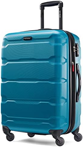 Samsonite Omni PC Hardside Expandable Luggage with Spinner Wheels, Checked-Medium 24-Inch, Caribbean Blue
