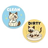 Spülmaschinenmagnet Clean Dirty Schild, Lustiger Doppelseitiger Spülmaschine Magnet Süßes Katzenmuster Clean Dirty Umdrehen Schild Magnetisches Gadget für Küche Kühlschrank Wäsche Dishwasher