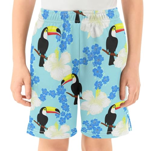 J JOYSAY Toucan Hibiscus Blue Boys Athletic Shorts Kids Youth Casual Shotrs with Pockets Elastic Waistband2
