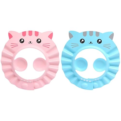 Totority Baby Shower Cap Waterproof Infant Shower Hat Adjustable Bath Visor with Ear Protection Shampoo Shield for Toddlers Cartoon Bathing Cap 2 pack 11.22 in