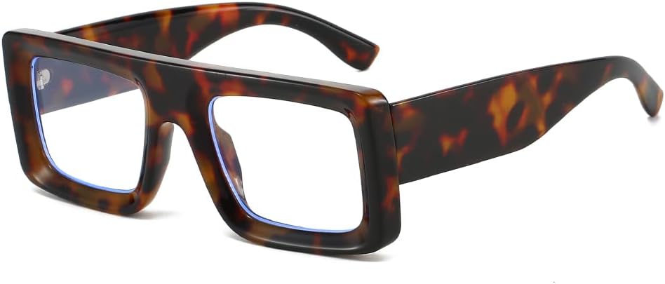 YAMEIZE Retro Big Square Blue Light Glasses for Women Men Rectangle Blue Light Blocking Glasses Thick Frame
