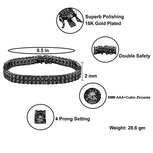 25+ Grams VVS1/D 6.75 Cwt. Onyx Simulated Diamond Solitaire Prong Set14K Black Gold Finish Crystal Premium Zirconia 8mm 2 Row Unisex Tennis Link Chain Bracelet4
