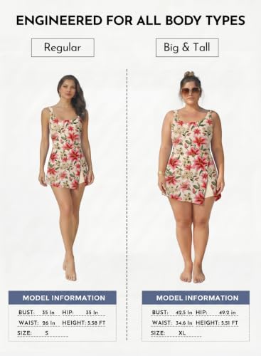 Image of Aleumdr One Piece Swimdress Swimsuit for Women Tummy Control Split Swim Dress Skirt Bathing Suit with Pockets