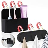 Magnetic Wall-Mounted Toothbrush Holder with Magnetic Hooks for Cruise ，Cruise Ship Essentials 2025- No Drilling Needed for Royal Caribbean & Alaska Cruise Ships, Caribbean Royal Must-Haves(Black)