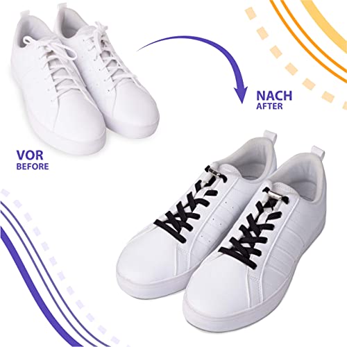SULPO Flache Elastische Schnürsenkel Mit Metallkapseln - Schnellverschluss Gummi Schuhbänder Ohne Binden für Erwachsene & Kinder