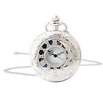 Vintage Taschenuhr mit Kette, Retro Quarz Taschenuhr, Römische Ziffern Taschenuhr für Männer Frauen Vater Opa Geburtstag Jahrestag (Silber)