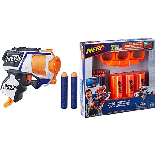 Image of Nerf Micro Shots N-Strike Elite Strong-arm with Shell Upgrade Kit - Includes 3 Shells, 9 Official Elite Darts, Shell Holder, Ages 8 and Up