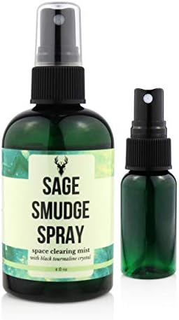Sage Smudge Spray | Clearing Negative Energy Mist | 4 oz Smokeless Smudging Liquid | Crystal Charged + BONUS Refill Bottle | Incense Ritual Aura, Good Vibes | Proper Ethanol Formula