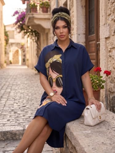 Image of Women's Graphic Print T-Shirt Dress | Stylish Oversized Longline T-Shirt for Women & Girls | Casual Printed Long Top | Trendy Beach & Resort Wear Western One Piece Dress (25 D-1 BLACK-2XL)