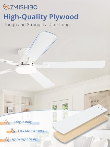 Image of ZMISHIBO 60 Inch Ceiling Fan with Light, App&Remote Control, Flush Mount Low Profile, Dimmable 20W LED Light, Quiet Reversible Motor for Bedroom, Living Room, Apartment, White