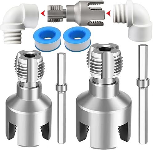Integrated Internal & External Pipe Threading Tool with 1/2'' & 3/4'' Dies, Electric Drill Compatible 2 in 1 Pvc Pipe Threader Kit, Dual-Function Pipe Thread Cutting Tool for Home Repair