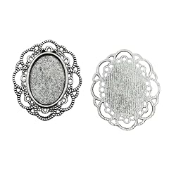 02# Antique Silver Oval Bezel Pendants