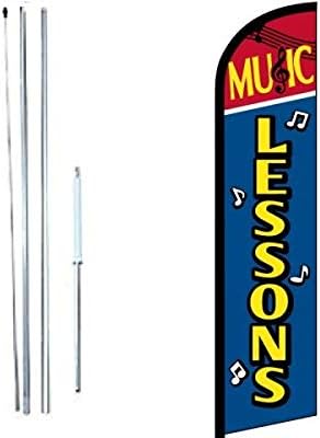 OnPoint Wares Advertising Music Lessons Flag Pack of 1 | 3 ft by 11.5 ft Music Lessons Flag for Business Outdoor | Feather Flag for Business | Outdoor Flag For Business (Complete Hybrid Pole Set