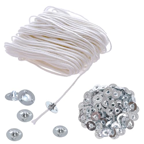 Mecha de vela de 1500 cm, de algodón, 75 hebras, con 100 piezas de base de metal, para manualidades navideñas gruesas