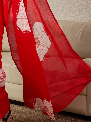 Image of AKHILAM Women's Cotton Printed Ready To Wear Saree With Unstitched Blouse Piece
