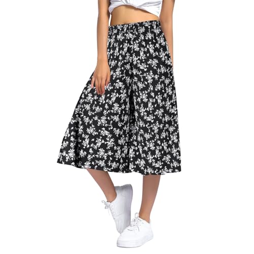 lozssnigzi Pantalon Jupe Femme Décontractée 7/8eme Léger Taille Elastique Pantalon Été Chic Ample Jupe Culotte avec Poches Fluide Large Pantalons
