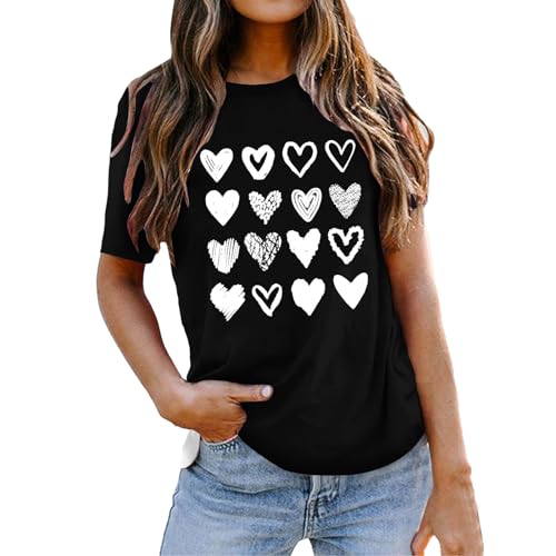 Shirts for Teen Girls Graphic Tees Short Sleeve Love Heart Tshirts Cute Valentine Gift for Her2