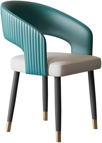 Sillas de comedor, modernas sillas de comedor de cuero sintético con brazos y patas de metal, Sillas para comedor (azul)