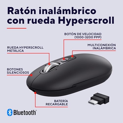 Mouse silencioso multidispositivo Trust Seron, ratón inalámbrico recargable Bluetooth 2