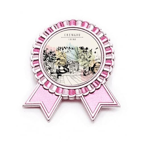 Broche Pavillon paisible Lijiang Chine rose bijou en métal taille M pour veste