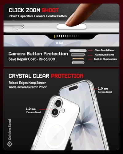 Image of Golden Sand Aura MagSnap Series Transparent Back Cover for iPhone 17 5G | Ultra-Clear Glass Feel | Military Grade Protective Case, Camera Protection (Crystal Clear)