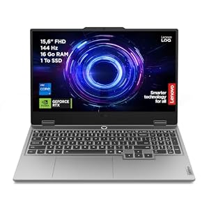 Lenovo LOQ 15IRX10 - Ordinateur Portable Gaming 15.6'' FHD (Intel Core i7-13650HX, RAM 16Go, SSD 1To, NVIDIA RTX 5060 8GB) Clavier rétroéclairé AZERTY Français - Gris Lunaire